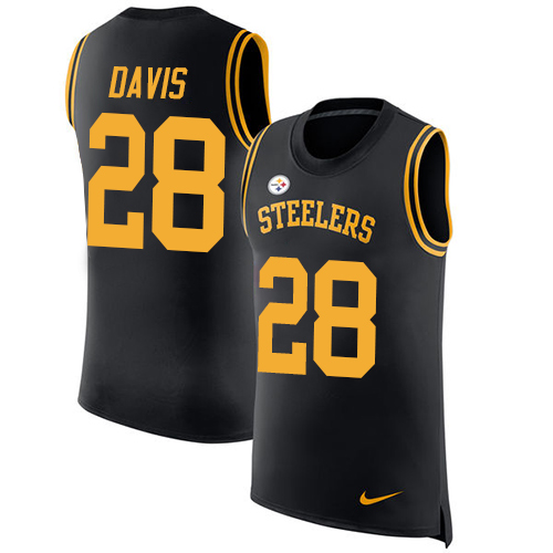 Men's Nike Pittsburgh Steelers #28 Sean Davis Black Rush Player Name & Number Tank Top NFL Jersey