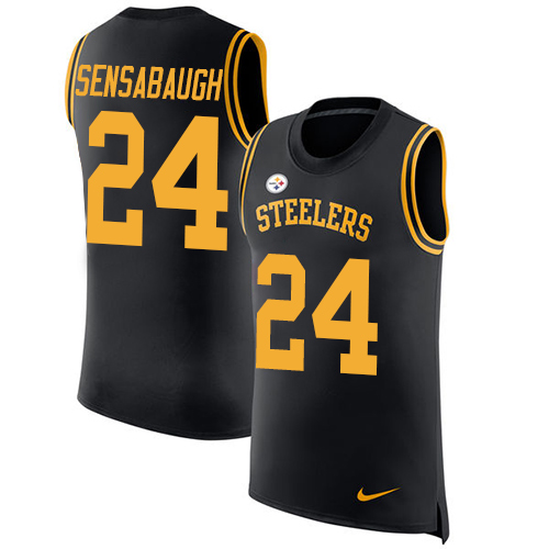 Men's Nike Pittsburgh Steelers #24 Coty Sensabaugh Black Rush Player Name & Number Tank Top NFL Jersey