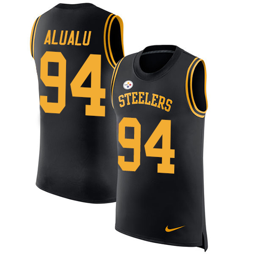 Men's Nike Pittsburgh Steelers #94 Tyson Alualu Black Rush Player Name & Number Tank Top NFL Jersey