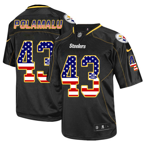 Men's Nike Pittsburgh Steelers #43 Troy Polamalu Elite Black USA Flag Fashion NFL Jersey