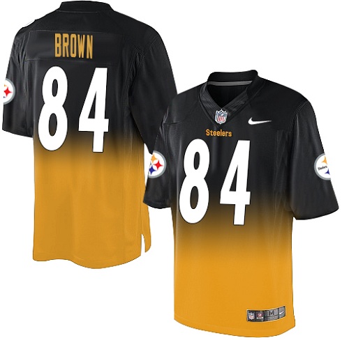 Men's Nike Pittsburgh Steelers #84 Antonio Brown Elite Black/Gold Fadeaway NFL Jersey
