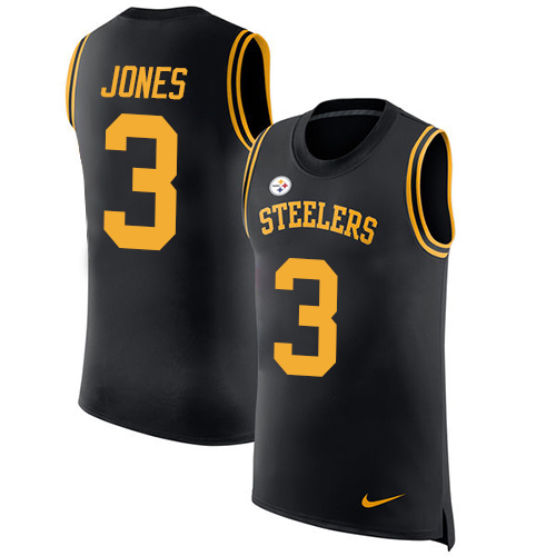 Men's Nike Pittsburgh Steelers #3 Landry Jones Black Rush Player Name & Number Tank Top NFL Jersey
