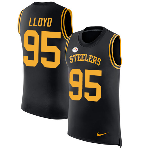 Men's Nike Pittsburgh Steelers #95 Greg Lloyd Black Rush Player Name & Number Tank Top NFL Jersey