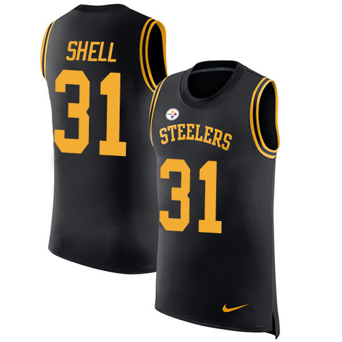 Men's Nike Pittsburgh Steelers #31 Donnie Shell Black Rush Player Name & Number Tank Top NFL Jersey