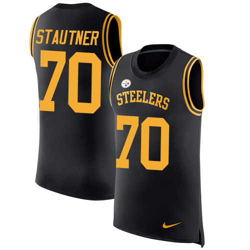 Men's Nike Pittsburgh Steelers #70 Ernie Stautner Black Rush Player Name & Number Tank Top NFL Jersey