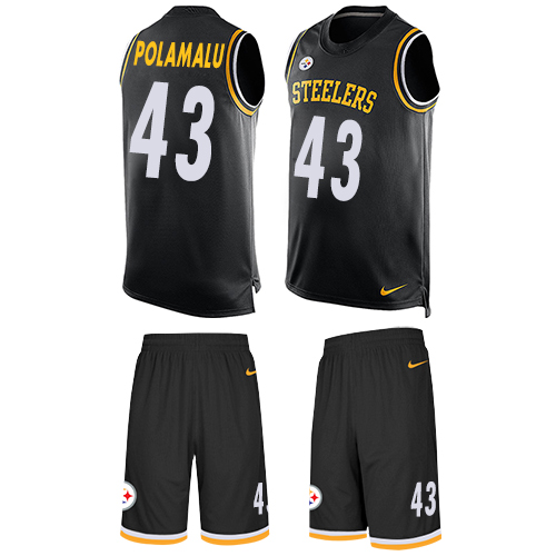 Men's Nike Pittsburgh Steelers #43 Troy Polamalu Limited Black Tank Top Suit NFL Jersey