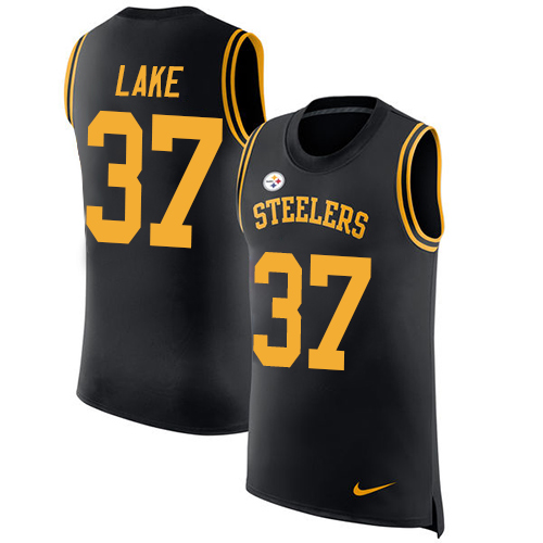Men's Nike Pittsburgh Steelers #37 Carnell Lake Black Rush Player Name & Number Tank Top NFL Jersey