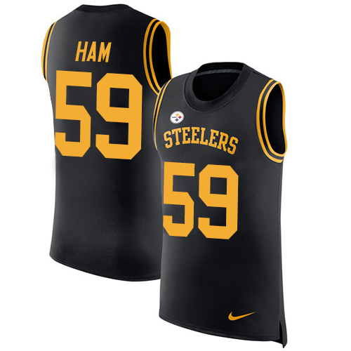 Men's Nike Pittsburgh Steelers #59 Jack Ham Black Rush Player Name & Number Tank Top NFL Jersey