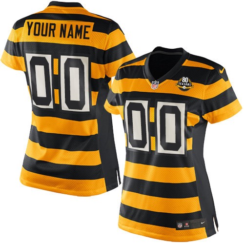 Women's Nike Pittsburgh Steelers Customized Limited Yellow/Black Alternate 80TH Anniversary Throwback NFL Jersey