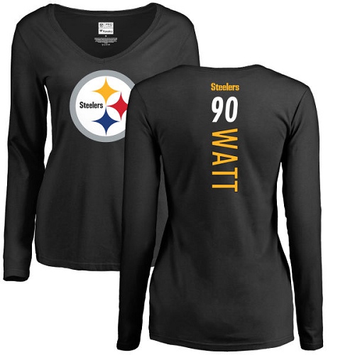 NFL Women's Nike Pittsburgh Steelers #90 T. J. Watt Black Backer Slim Fit Long Sleeve T-Shirt