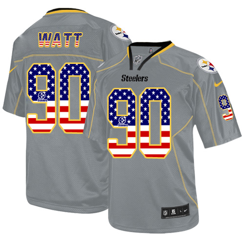 Men's Nike Pittsburgh Steelers #90 T. J. Watt Elite Grey USA Flag Fashion NFL Jersey