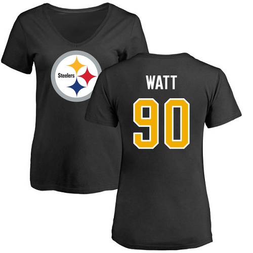 NFL Women's Nike Pittsburgh Steelers #90 T. J. Watt Black Name & Number Logo Slim Fit T-Shirt