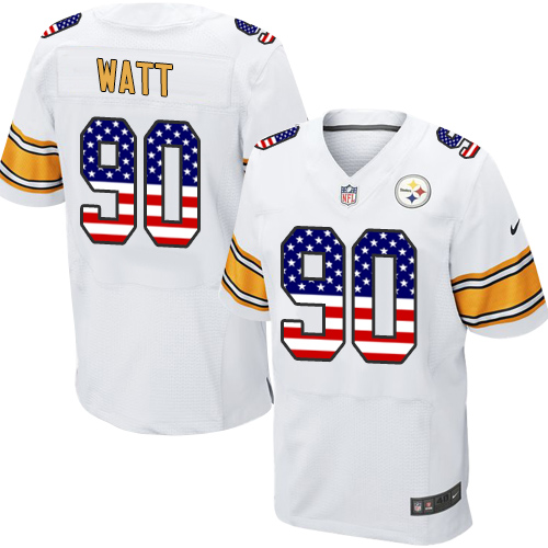 Men's Nike Pittsburgh Steelers #90 T. J. Watt Elite White Road USA Flag Fashion NFL Jersey
