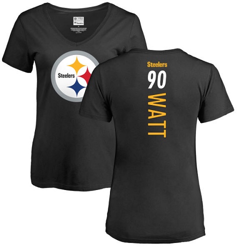 NFL Women's Nike Pittsburgh Steelers #90 T. J. Watt Black Backer Slim Fit T-Shirt