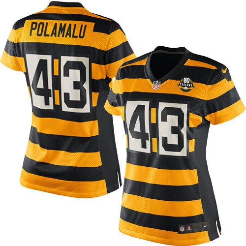 Women's Nike Pittsburgh Steelers #43 Troy Polamalu Game Yellow/Black Alternate 80TH Anniversary Throwback NFL Jersey