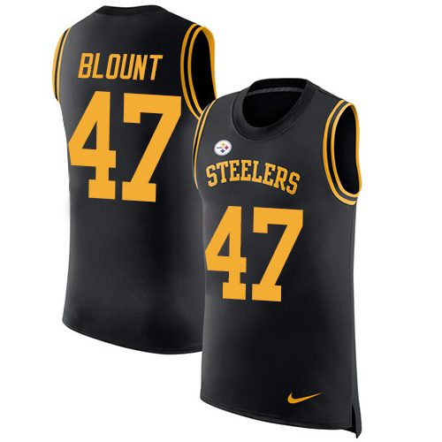 Men's Nike Pittsburgh Steelers #47 Mel Blount Black Rush Player Name & Number Tank Top NFL Jersey