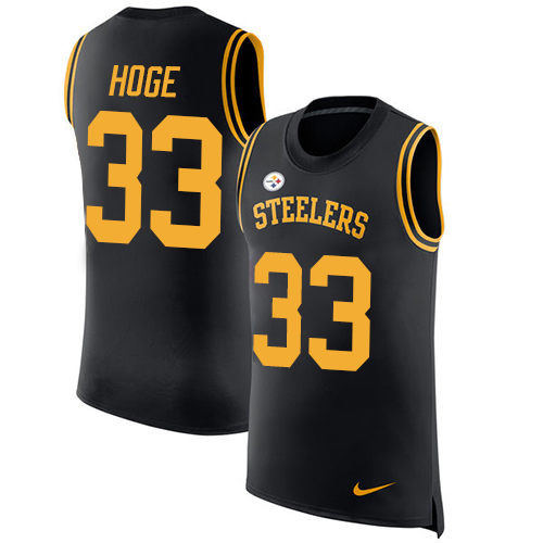 Men's Nike Pittsburgh Steelers #33 Merril Hoge Black Rush Player Name & Number Tank Top NFL Jersey