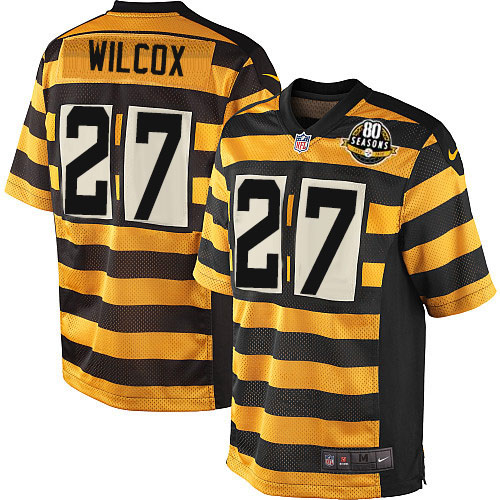 Men's Nike Pittsburgh Steelers #27 J.J. Wilcox Game Yellow/Black Alternate 80TH Anniversary Throwback NFL Jersey