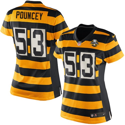 Women's Nike Pittsburgh Steelers #53 Maurkice Pouncey Elite Yellow/Black Alternate 80TH Anniversary Throwback NFL Jersey
