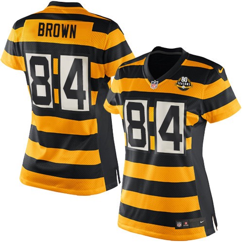 Women's Nike Pittsburgh Steelers #84 Antonio Brown Elite Yellow/Black Alternate 80TH Anniversary Throwback NFL Jersey