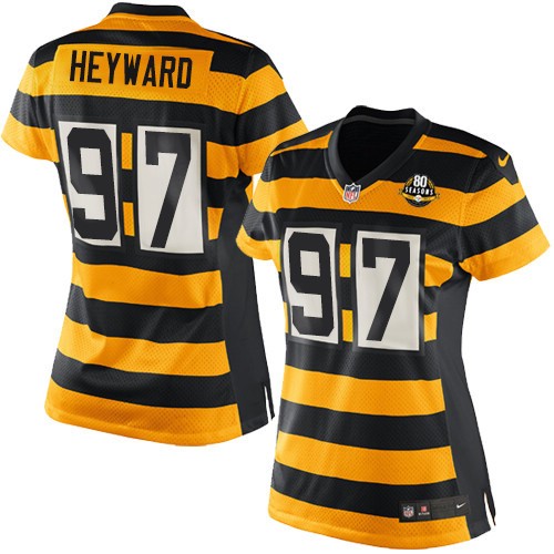Women's Nike Pittsburgh Steelers #97 Cameron Heyward Elite Yellow/Black Alternate 80TH Anniversary Throwback NFL Jersey