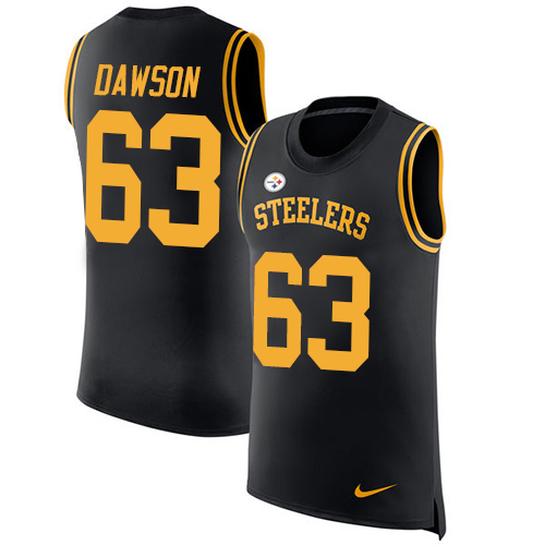 Men's Nike Pittsburgh Steelers #63 Dermontti Dawson Black Rush Player Name & Number Tank Top NFL Jersey