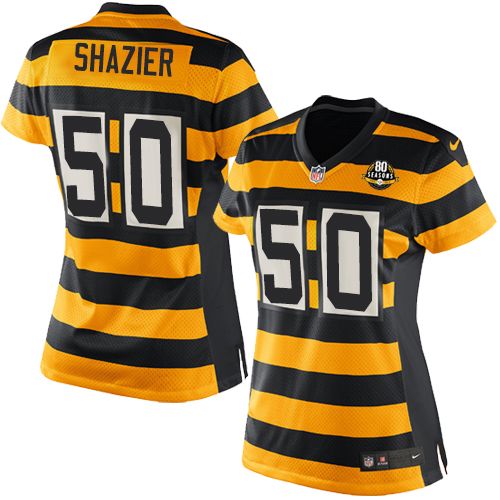 Women's Nike Pittsburgh Steelers #50 Ryan Shazier Elite Yellow/Black Alternate 80TH Anniversary Throwback NFL Jersey