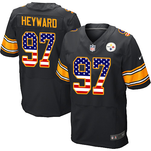Men's Nike Pittsburgh Steelers #97 Cameron Heyward Elite Black Home USA Flag Fashion NFL Jersey