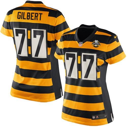 Women's Nike Pittsburgh Steelers #77 Marcus Gilbert Game Yellow/Black Alternate 80TH Anniversary Throwback NFL Jersey