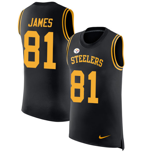 Men's Nike Pittsburgh Steelers #81 Jesse James Black Rush Player Name & Number Tank Top NFL Jersey