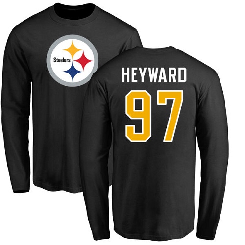 NFL Nike Pittsburgh Steelers #97 Cameron Heyward Black Name & Number Logo Long Sleeve T-Shirt