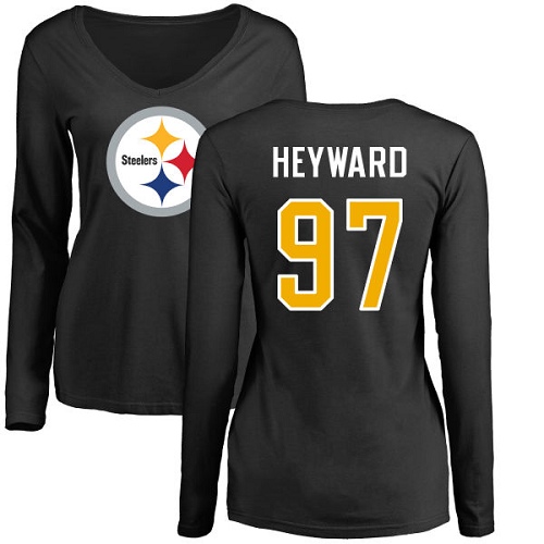 NFL Women's Nike Pittsburgh Steelers #97 Cameron Heyward Black Name & Number Logo Slim Fit Long Sleeve T-Shirt