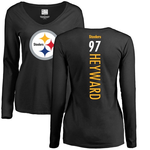 NFL Women's Nike Pittsburgh Steelers #97 Cameron Heyward Black Backer Slim Fit Long Sleeve T-Shirt