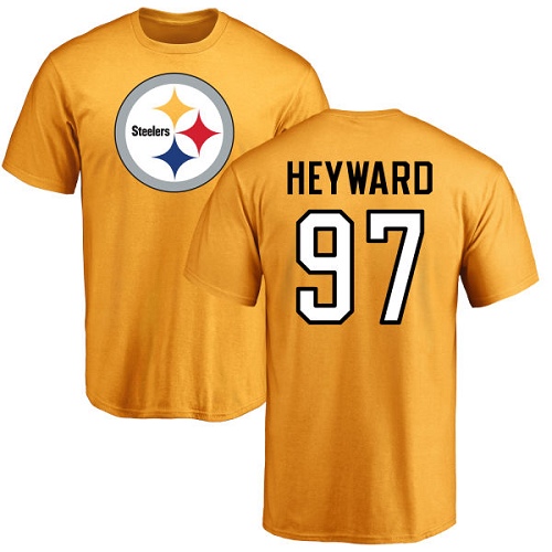 NFL Nike Pittsburgh Steelers #97 Cameron Heyward Gold Name & Number Logo T-Shirt