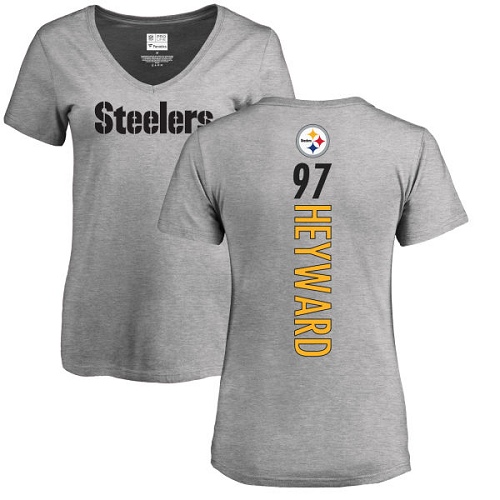 NFL Women's Nike Pittsburgh Steelers #97 Cameron Heyward Ash Backer V-Neck T-Shirt