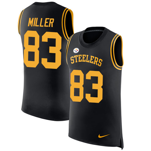 Men's Nike Pittsburgh Steelers #83 Heath Miller Black Rush Player Name & Number Tank Top NFL Jersey