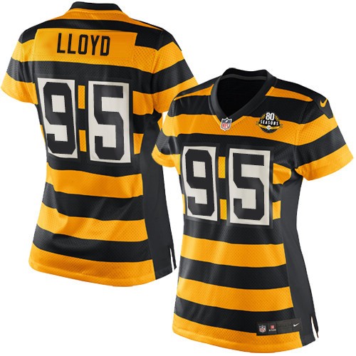 Women's Nike Pittsburgh Steelers #95 Greg Lloyd Elite Yellow/Black Alternate 80TH Anniversary Throwback NFL Jersey