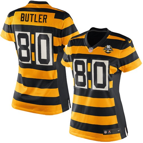 Women's Nike Pittsburgh Steelers #80 Jack Butler Limited Yellow/Black Alternate 80TH Anniversary Throwback NFL Jersey