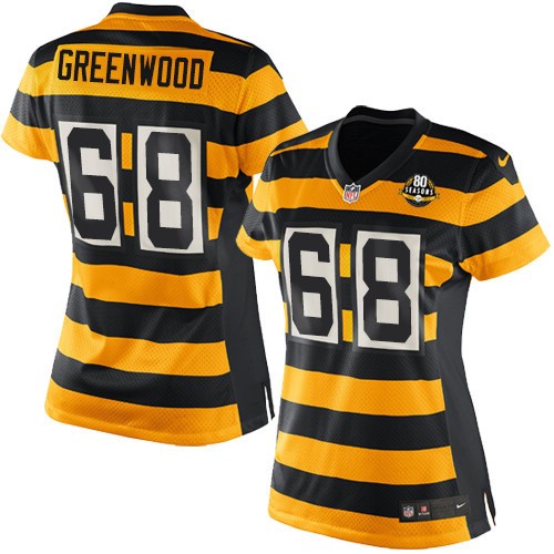 Women's Nike Pittsburgh Steelers #68 L.C. Greenwood Game Yellow/Black Alternate 80TH Anniversary Throwback NFL Jersey