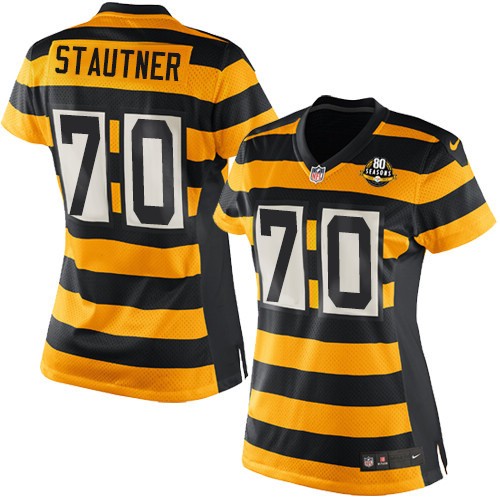 Women's Nike Pittsburgh Steelers #70 Ernie Stautner Game Yellow/Black Alternate 80TH Anniversary Throwback NFL Jersey
