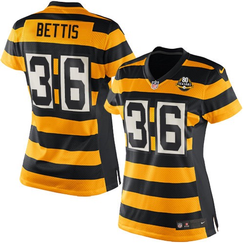 Women's Nike Pittsburgh Steelers #36 Jerome Bettis Elite Yellow/Black Alternate 80TH Anniversary Throwback NFL Jersey