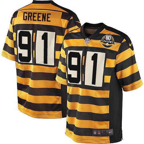 Youth Nike Pittsburgh Steelers #91 Kevin Greene Elite Yellow/Black Alternate 80TH Anniversary Throwback NFL Jersey