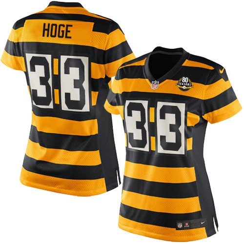 Women's Nike Pittsburgh Steelers #33 Merril Hoge Elite Yellow/Black Alternate 80TH Anniversary Throwback NFL Jersey