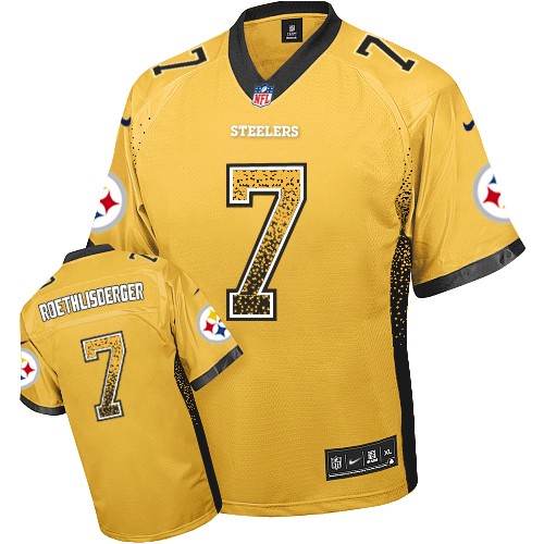 Men's Nike Pittsburgh Steelers #7 Ben Roethlisberger Elite Gold Drift Fashion NFL Jersey