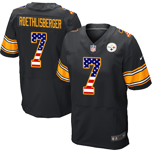 Men's Nike Pittsburgh Steelers #7 Ben Roethlisberger Elite Black Home USA Flag Fashion NFL Jersey