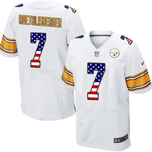 Men's Nike Pittsburgh Steelers #7 Ben Roethlisberger Elite White Road USA Flag Fashion NFL Jersey