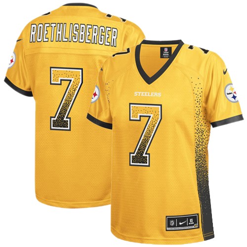 Women's Nike Pittsburgh Steelers #7 Ben Roethlisberger Elite Gold Drift Fashion NFL Jersey