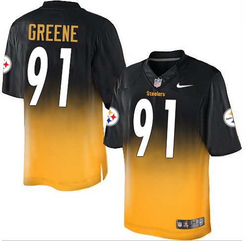 Men's Nike Pittsburgh Steelers #91 Kevin Greene Elite Black/Gold Fadeaway NFL Jersey