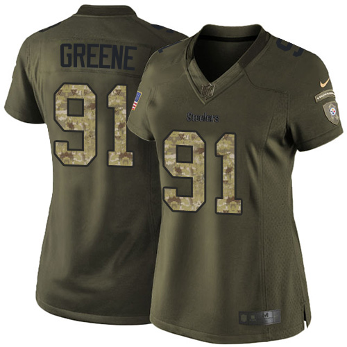 Women's Nike Pittsburgh Steelers #91 Kevin Greene Limited Green Salute to Service NFL Jersey