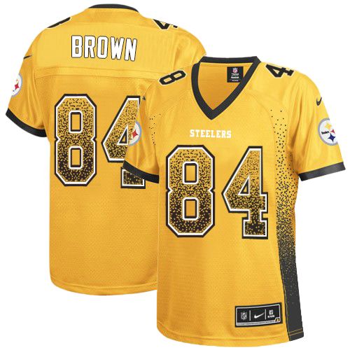 Women's Nike Pittsburgh Steelers #84 Antonio Brown Elite Gold Drift Fashion NFL Jersey
